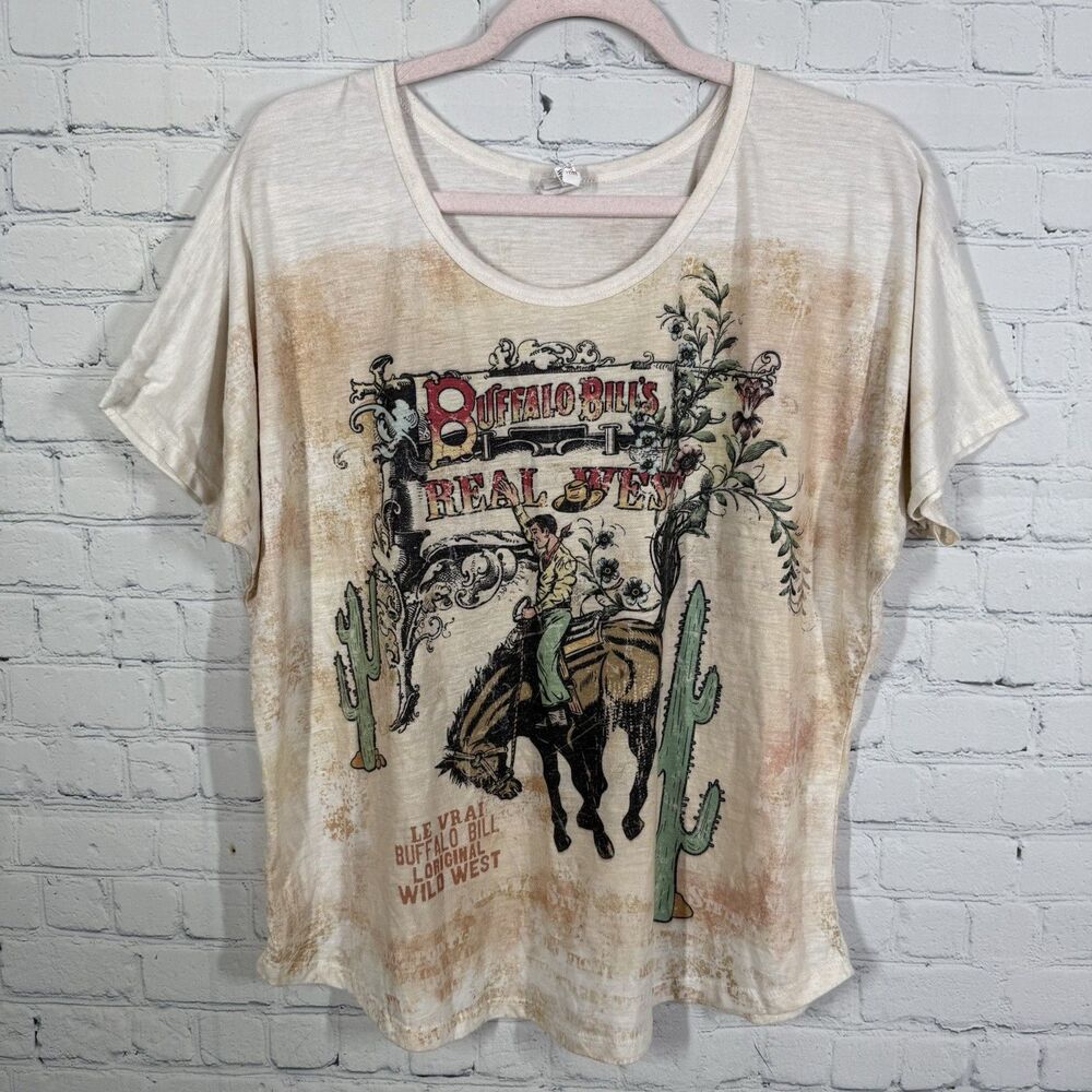 Vintage Y2K Buffalo Bill’s Blouse Women XL Curved Hem Western Cowgirl Farm Top